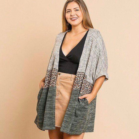 Whiskey Kiss Sweaters - Knit Animal Print Color Block Open Front Kimono